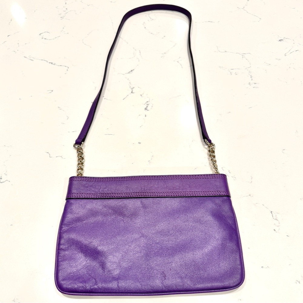 Kate Spade Vintage Purple Leather Crossbody Bag with Bow, Gold Chain and Logo - Picture 5 of 14